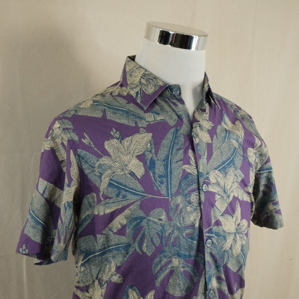 Tori Richard Small Hawaiian Aloha Shirt Purple Floral 100% Cotton Casual Mens